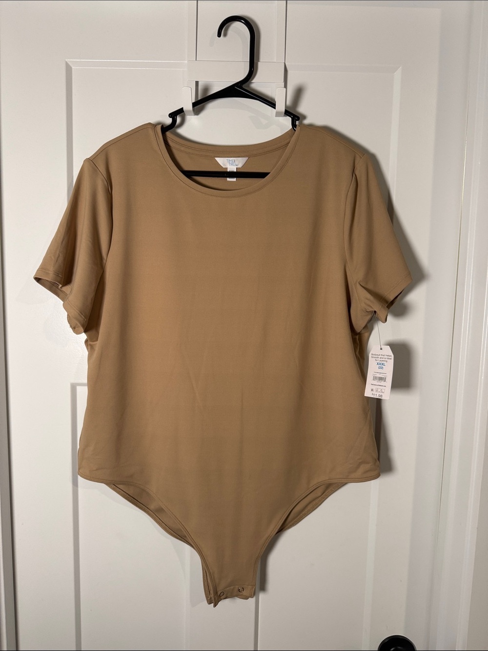 Time and Tru Short Sleeve Bodysuit in Tan
